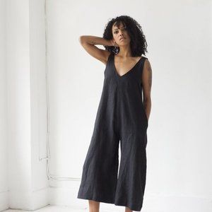 Ozma of California Vanessa Black Linen Jumpsuit  - Medium